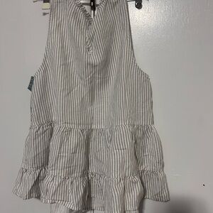Tractr Striped Ruffle Dress - White & Gray